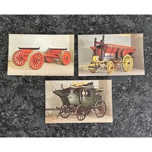 3 Curteichcolor Postcards: Logging Wagon, Self-Unloading Coal Wagon, & Park Drag
